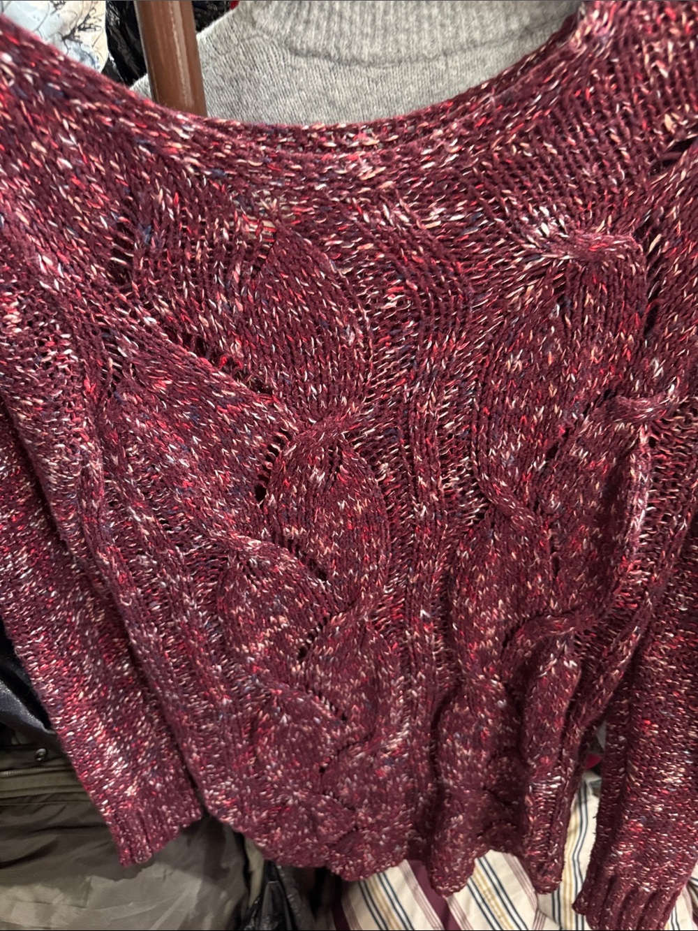 Cozy Cable-Knit Marled Sweater - Burgundy